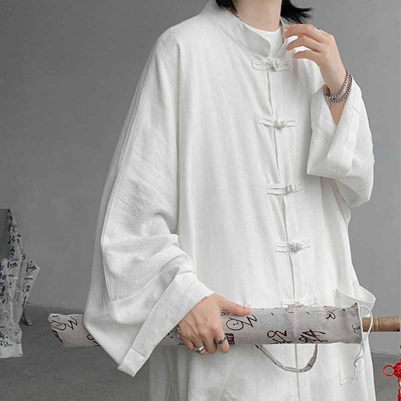 Buddha Stones 2点セット メンズ 長袖 カエルボタン シャツ パンツ 瞑想 禅 コットン ウェア セット - image 9