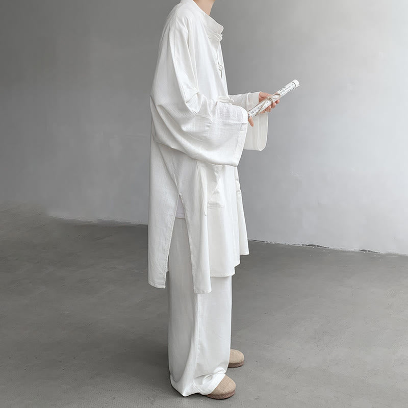 Buddha Stones 2点セット メンズ 長袖 カエルボタン シャツ パンツ 瞑想 禅 コットン ウェア セット - image 5