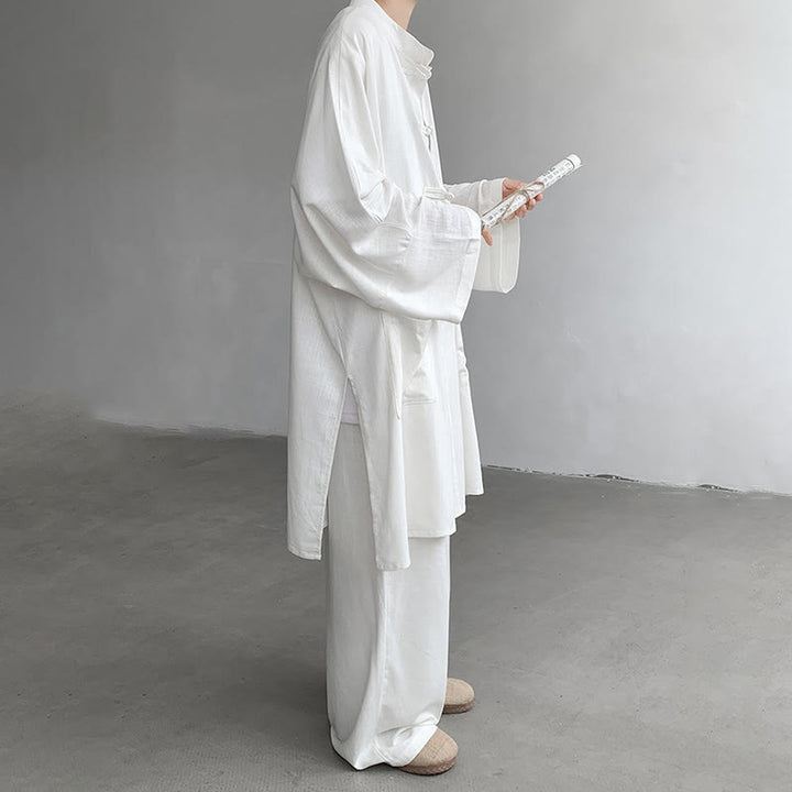 Buddha Stones 2点セット メンズ 長袖 カエルボタン シャツ パンツ 瞑想 禅 コットン ウェア セット - image 5