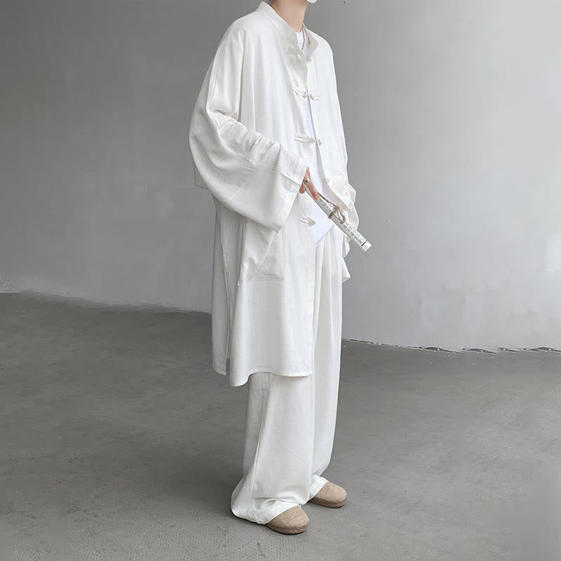Buddha Stones 2点セット メンズ 長袖 カエルボタン シャツ パンツ 瞑想 禅 コットン ウェア セット - image 6