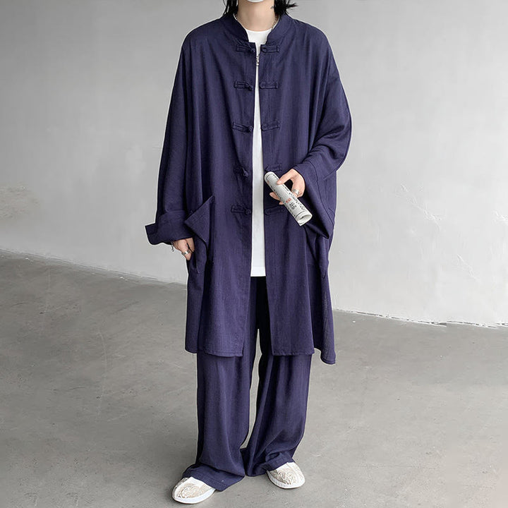 Buddha Stones 2点セット メンズ 長袖 カエルボタン シャツ パンツ 瞑想 禅 コットン ウェア セット - image 11