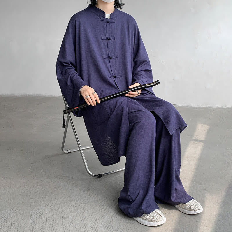 Buddha Stones 2点セット メンズ 長袖 カエルボタン シャツ パンツ 瞑想 禅 コットン ウェア セット - image 14