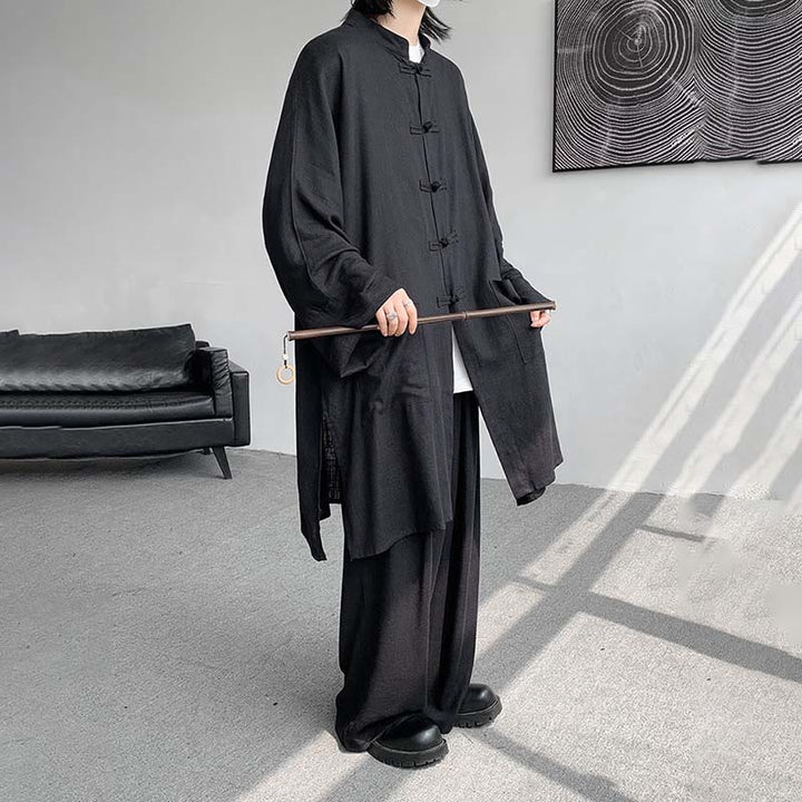 Buddha Stones 2点セット メンズ 長袖 カエルボタン シャツ パンツ 瞑想 禅 コットン ウェア セット - image 23