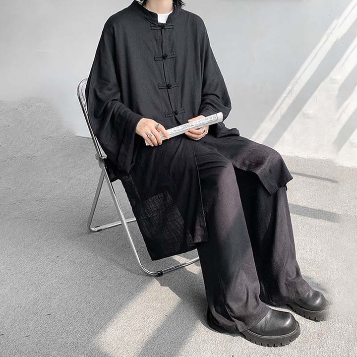Buddha Stones 2点セット メンズ 長袖 カエルボタン シャツ パンツ 瞑想 禅 コットン ウェア セット - image 24
