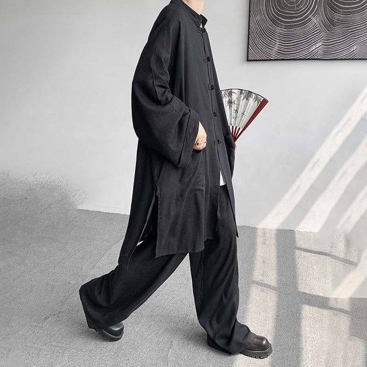 Buddha Stones 2点セット メンズ 長袖 カエルボタン シャツ パンツ 瞑想 禅 コットン ウェア セット - image 22