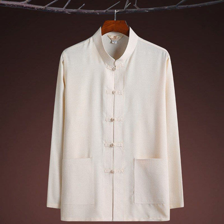 Buddha Stones 2点セット 唐装 無地 カエルボタン メンズ 長袖 シャツ パンツ セット - image 17