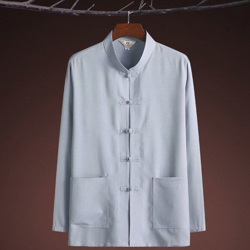 Buddha Stones 2点セット 唐装 無地 カエルボタン メンズ 長袖 シャツ パンツ セット - image 5