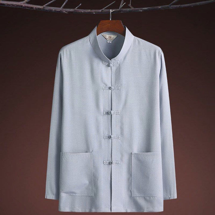 Buddha Stones 2点セット 唐装 無地 カエルボタン メンズ 長袖 シャツ パンツ セット - image 5