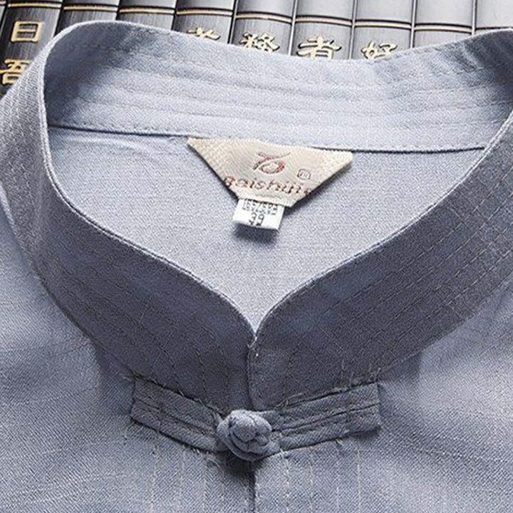 Buddha Stones 2点セット 唐装 無地 カエルボタン メンズ 長袖 シャツ パンツ セット - image 6