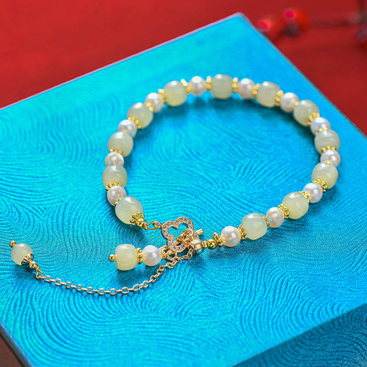 Buddha Stones和田翡翠 真珠合金 四つ葉のクローバーペンダント 豊穣のブレスレット