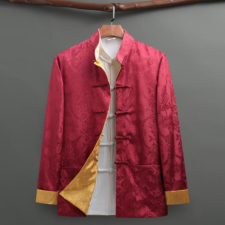 Buddha Stonesメンズ フロッグボタン タンスーツ 鯉柄 長袖ジャケット シャツ ポケット付き