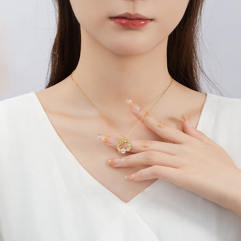 Buddha Stones925スターリングシルバー キュービックジルコニア シェルバタフライ ピーチブロッサム ブレッシングネックレスペンダント - image 8