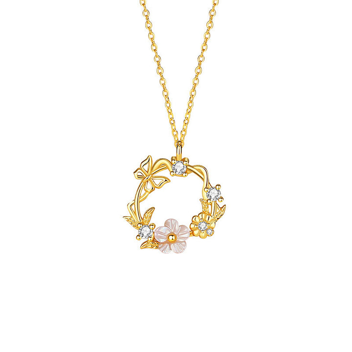 Buddha Stones925スターリングシルバー キュービックジルコニア シェルバタフライ ピーチブロッサム ブレッシングネックレスペンダント - image 6