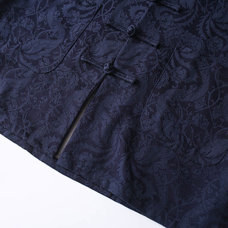 Buddha Stones 2点セット メンズ 唐装 ジャカード つる柄 カエルボタン コットン 長袖 シャツ パンツ セット - image 7