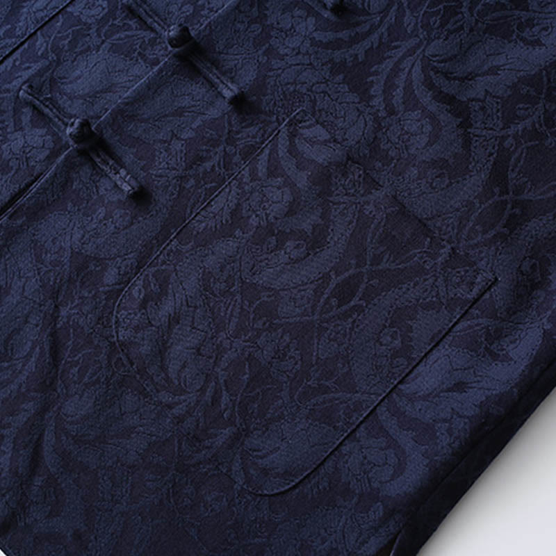 Buddha Stones 2点セット メンズ 唐装 ジャカード つる柄 カエルボタン コットン 長袖 シャツ パンツ セット - image 5