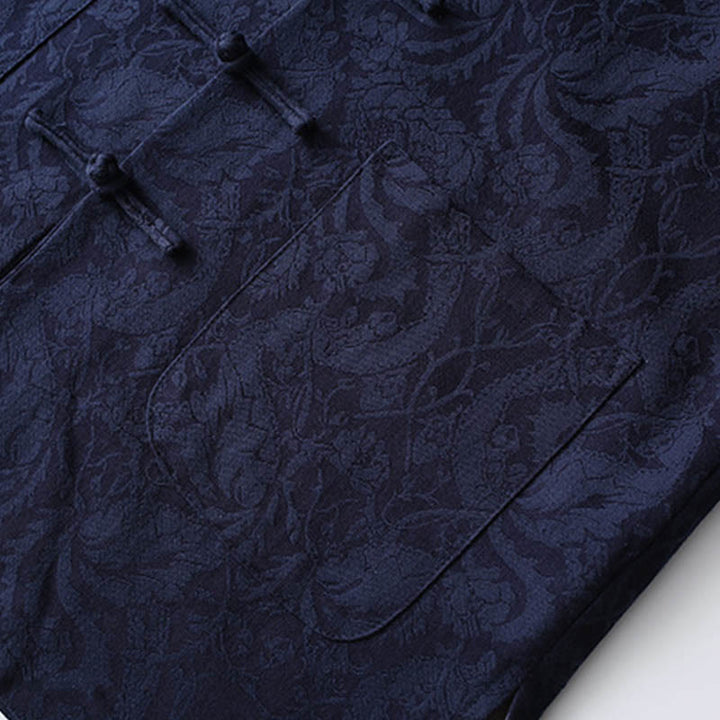 Buddha Stones 2点セット メンズ 唐装 ジャカード つる柄 カエルボタン コットン 長袖 シャツ パンツ セット - image 5