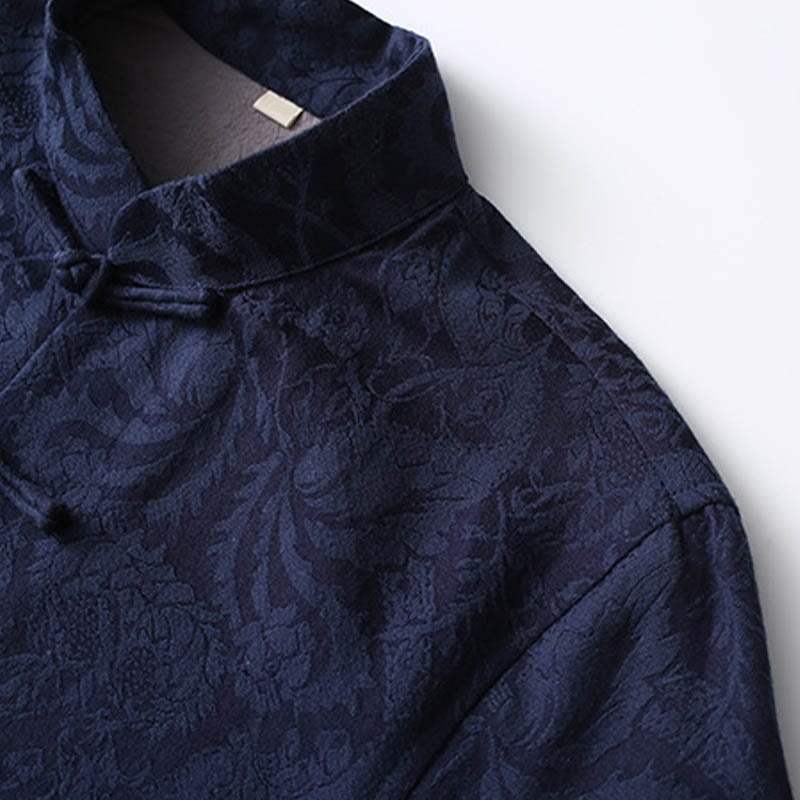 Buddha Stones 2点セット メンズ 唐装 ジャカード つる柄 カエルボタン コットン 長袖 シャツ パンツ セット - image 2