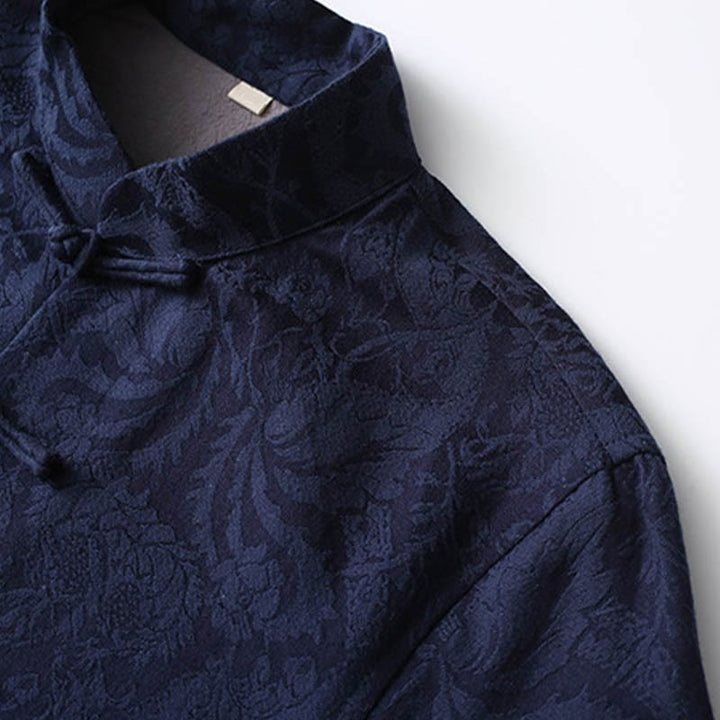 Buddha Stones 2点セット メンズ 唐装 ジャカード つる柄 カエルボタン コットン 長袖 シャツ パンツ セット - image 2