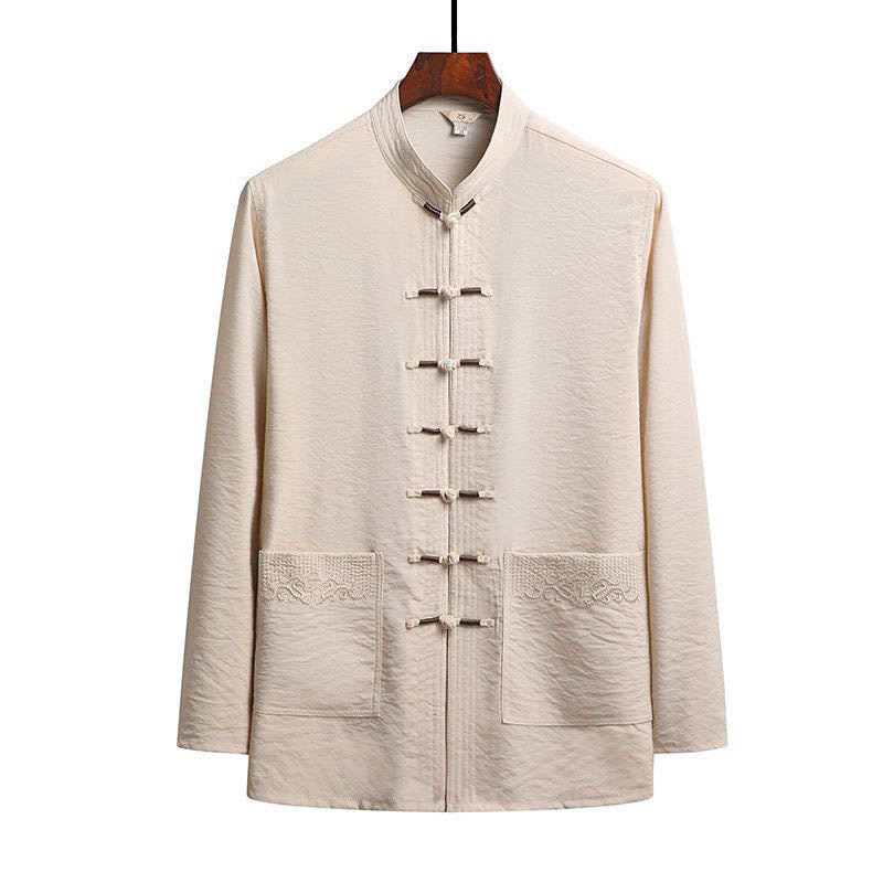 Buddha Stones 2点セット 無地 唐装 メンズ フロッグボタン 長袖 シャツ パンツ セット - ビスク - シャツ - US/UK/AU44、 EU54 (4XL) - image 19