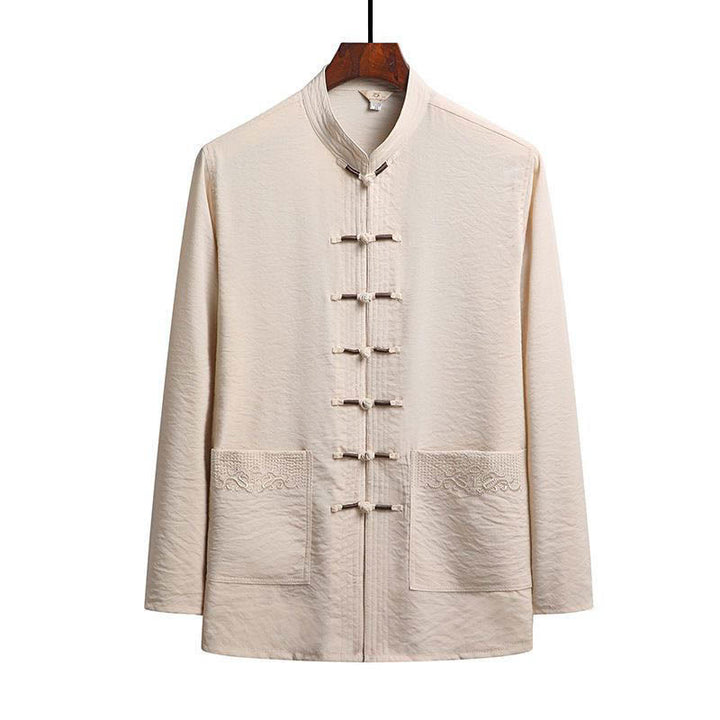 Buddha Stones 2点セット 無地 唐装 メンズ フロッグボタン 長袖 シャツ パンツ セット - ビスク - シャツ - US/UK/AU44、 EU54 (4XL) - image 19