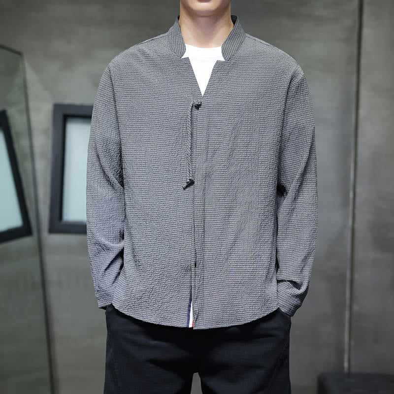 Buddha Stones秋 無地 メンズ ボタン 長袖 シャツ 衣類 - グレー - US/UK/AU46、 EU56 (5XL) - image 0