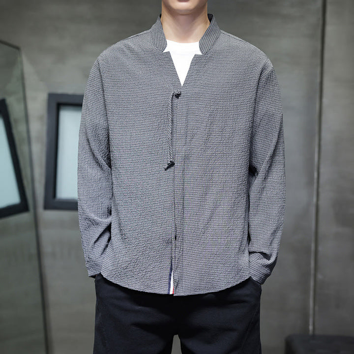 Buddha Stones秋 無地 メンズ ボタン 長袖 シャツ 衣類 - グレー - US/UK/AU46、 EU56 (5XL) - image 0