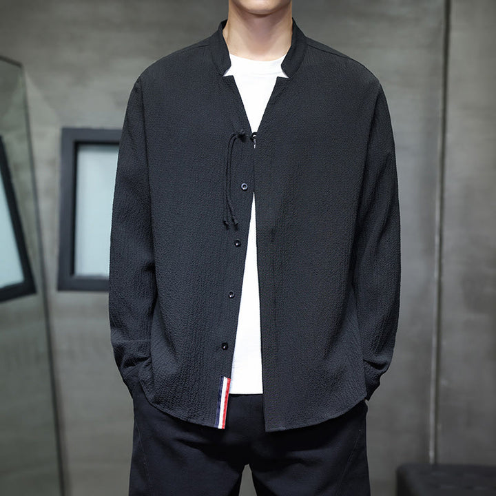 Buddha Stones秋 無地 メンズ ボタン 長袖 シャツ 衣類 - 黒 - US/UK/AU46、 EU56 (5XL) - image 16