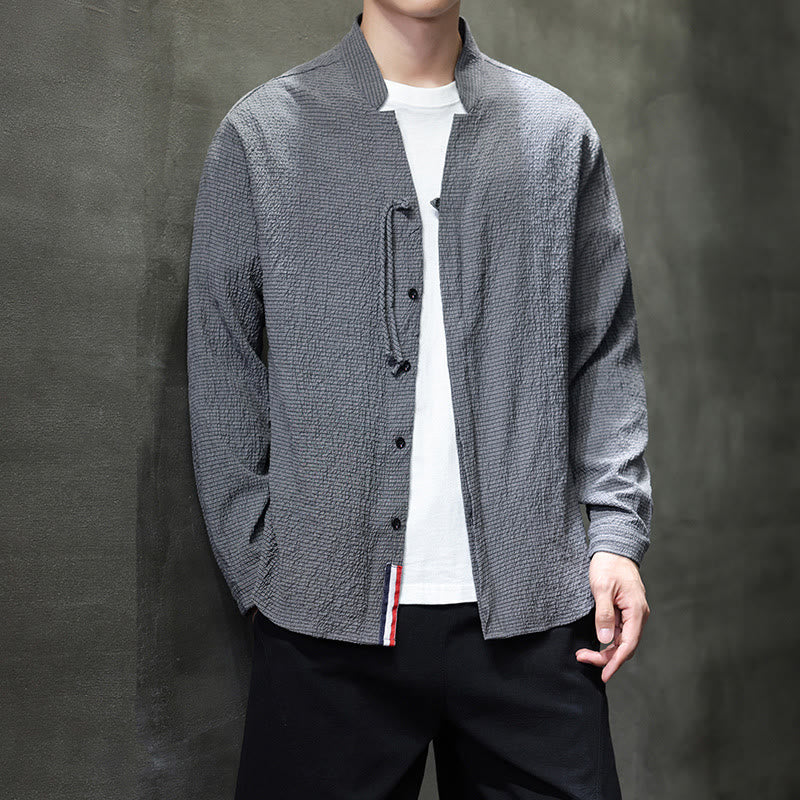 Buddha Stones秋 無地 メンズ ボタン 長袖 シャツ 衣類 - image 1