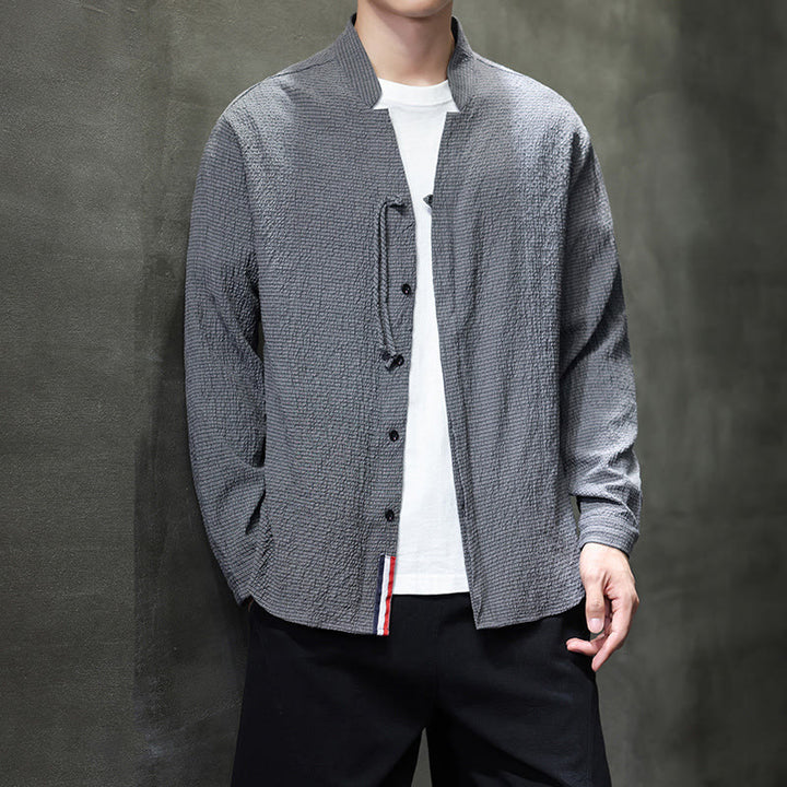 Buddha Stones秋 無地 メンズ ボタン 長袖 シャツ 衣類 - image 1