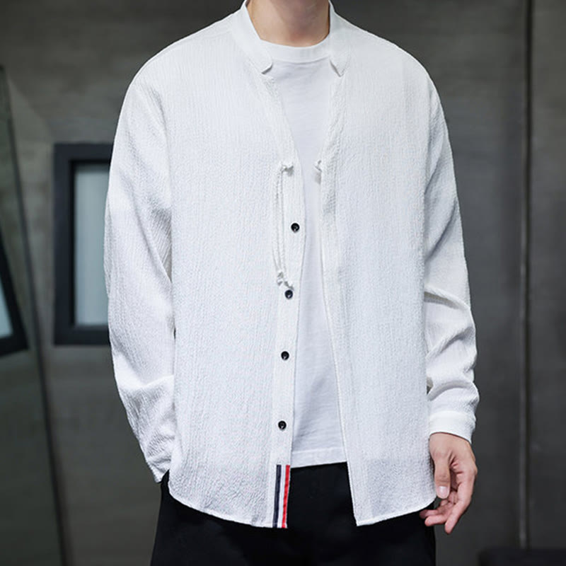 Buddha Stones秋 無地 メンズ ボタン 長袖 シャツ 衣類 - image 10