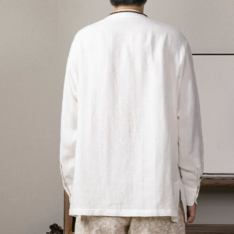 Buddha StonesVネック メンズ リネン 長袖シャツ 禅服 - image 4