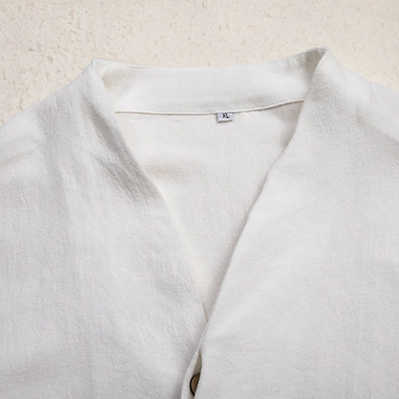 Buddha StonesVネック メンズ リネン 長袖シャツ 禅服 - image 6