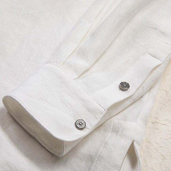 Buddha StonesVネック メンズ リネン 長袖シャツ 禅服 - image 8