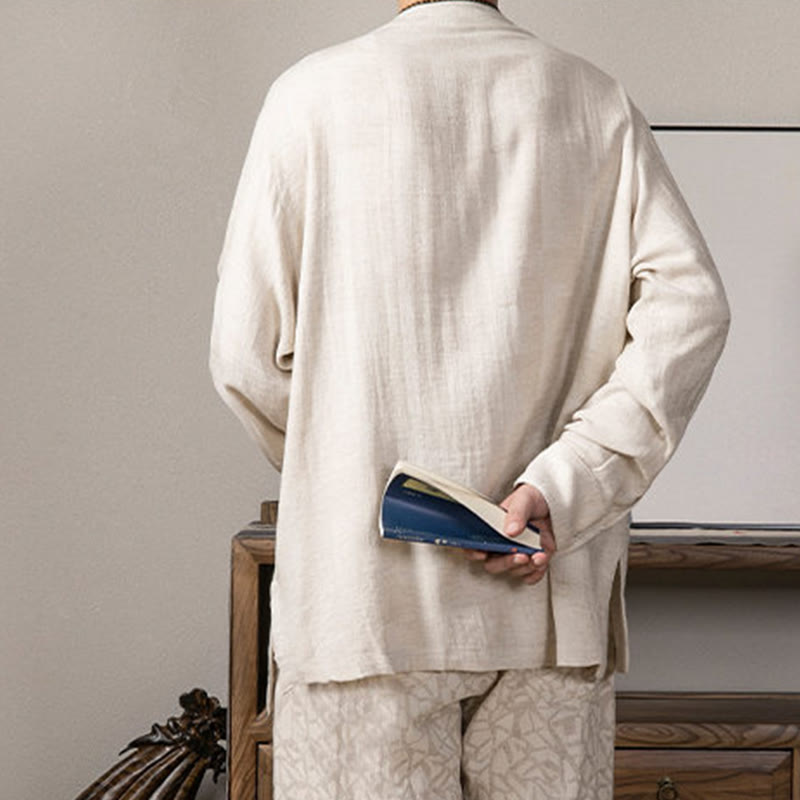 Buddha StonesVネック メンズ リネン 長袖シャツ 禅服 - image 14