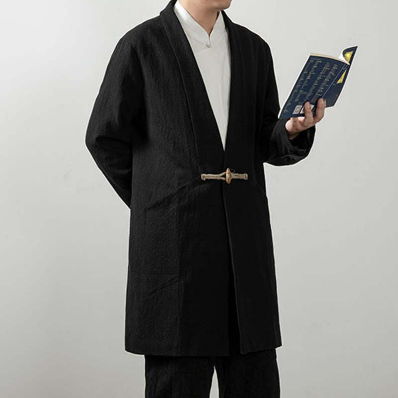 Buddha Stones秋 シンプル コットン メンズ 長袖 ミドル丈 コート 服 - image 1