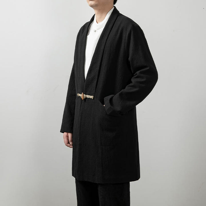 Buddha Stones秋 シンプル コットン メンズ 長袖 ミドル丈 コート 服 - image 2