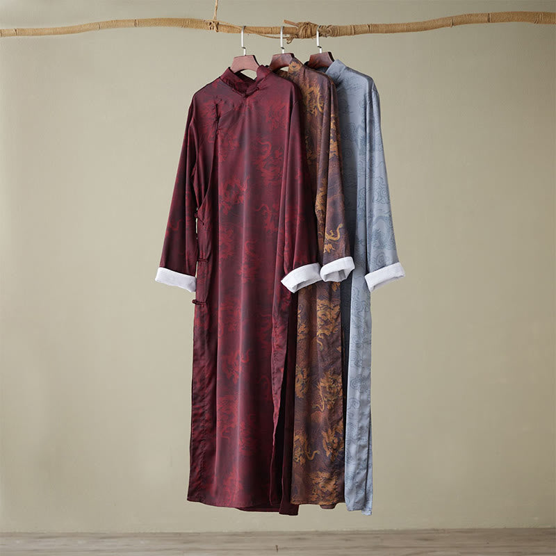 Buddha Stonesヴィンテージ中国製カエルボタン唐装メンズドラゴンコットンローブ - image 1