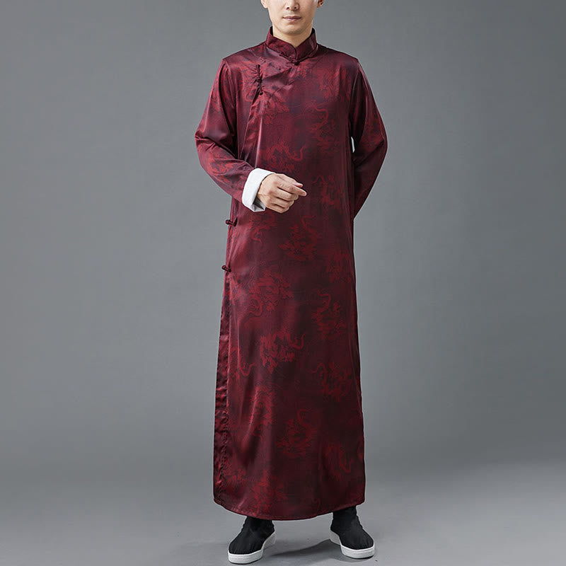 Buddha Stonesヴィンテージ中国製カエルボタン唐装メンズドラゴンコットンローブ