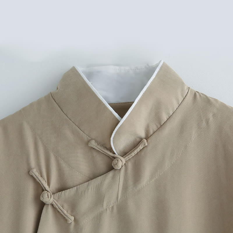 Buddha Stonesの秋の無地中国風フロッグボタンコットンメンズ唐装ローブ - image 15