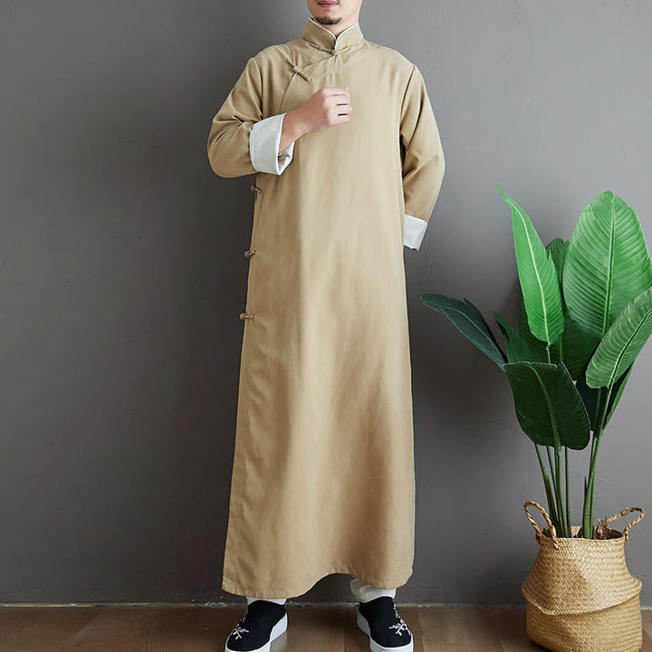 Buddha Stonesの秋の無地中国風フロッグボタンコットンメンズ唐装ローブ - image 13