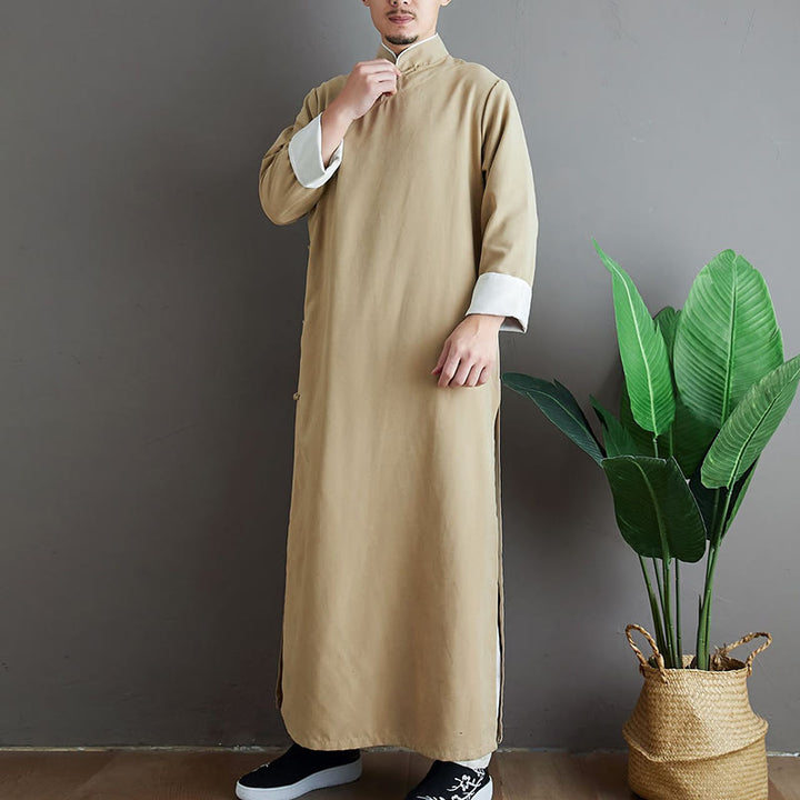 Buddha Stonesの秋の無地中国風フロッグボタンコットンメンズ唐装ローブ - image 11