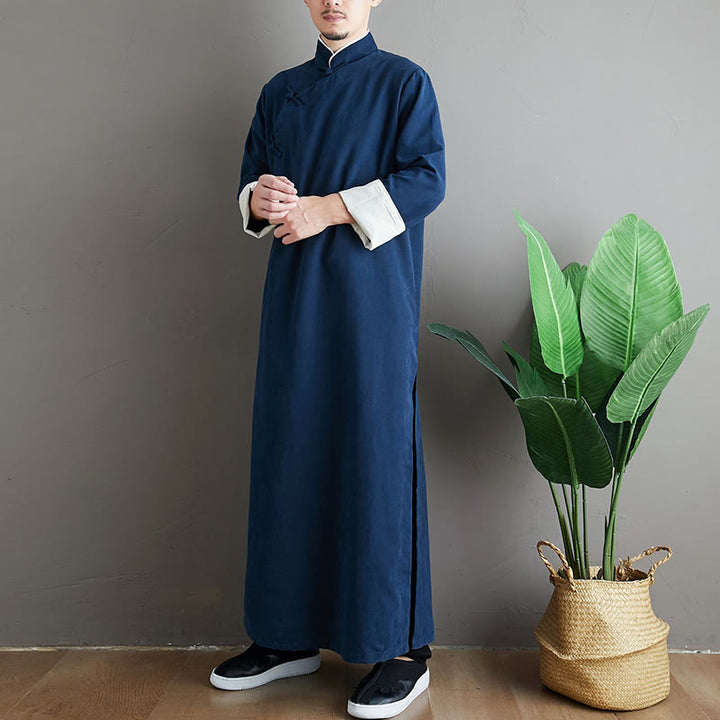 Buddha Stonesの秋の無地中国風フロッグボタンコットンメンズ唐装ローブ - image 22