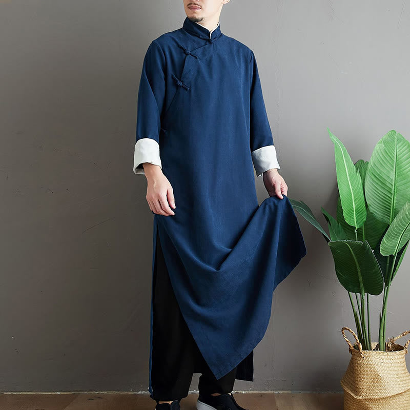 Buddha Stonesの秋の無地中国風フロッグボタンコットンメンズ唐装ローブ - image 21