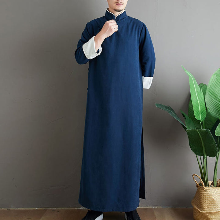 Buddha Stonesの秋の無地中国風フロッグボタンコットンメンズ唐装ローブ - image 24