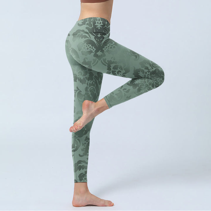 Buddha Stonesカジュアル 花柄 葉っぱプリント ジム フィットネス レギンス レディース ヨガパンツ - image 3