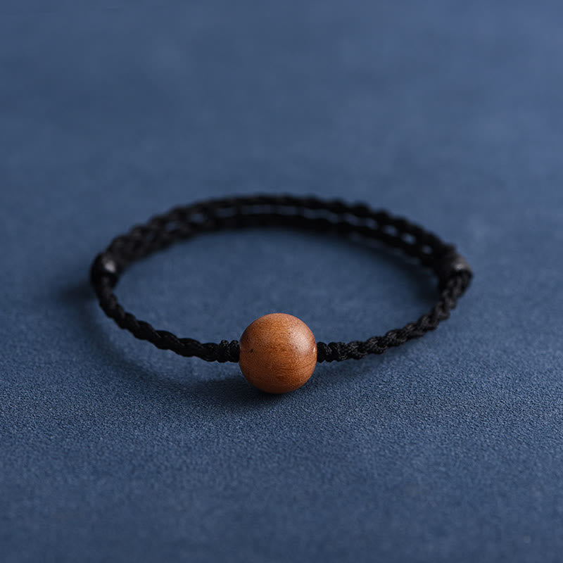 Buddha Stones天然桃の木ビーズ 邪気払い 編み込みブレスレット
