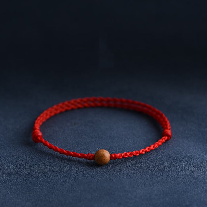 Buddha Stones天然桃の木ビーズ 邪気払い 編み込みブレスレット