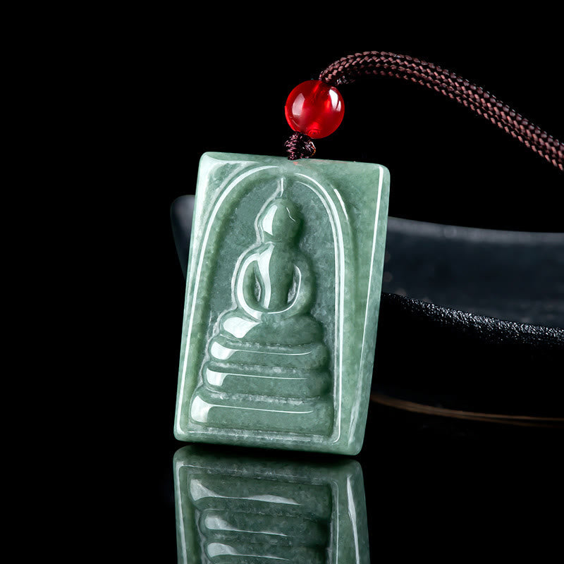 Buddha Stones無形の仏翡翠 四角 お守り 繁栄 紐 ネックレス ペンダント - image 4