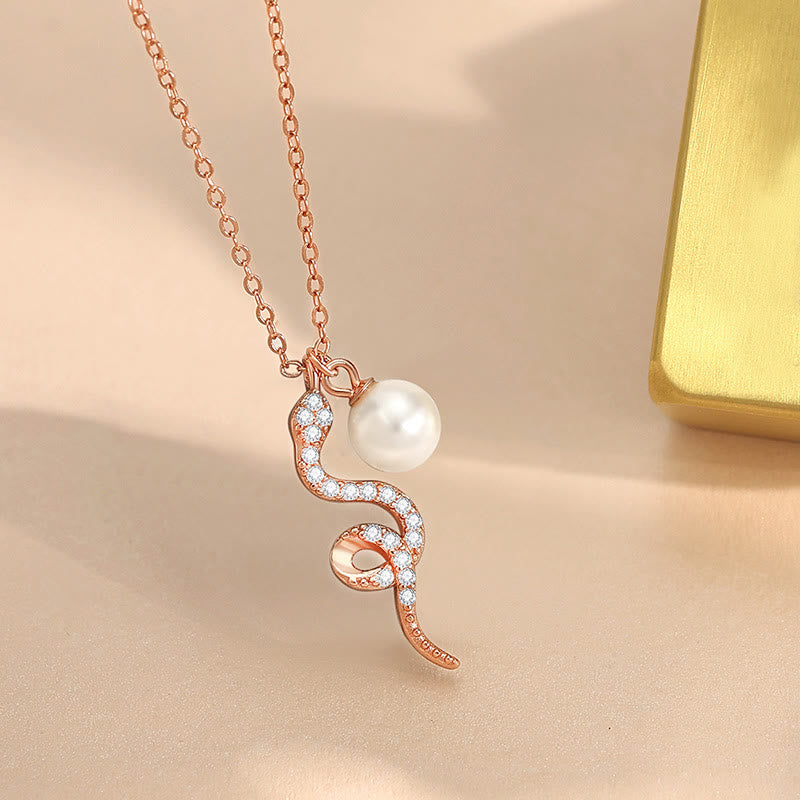 Buddha Stones925スターリングシルバー 真珠 蛇年 祝福 誠実 ネックレス ペンダント - スネークパールローズゴールド - image 6