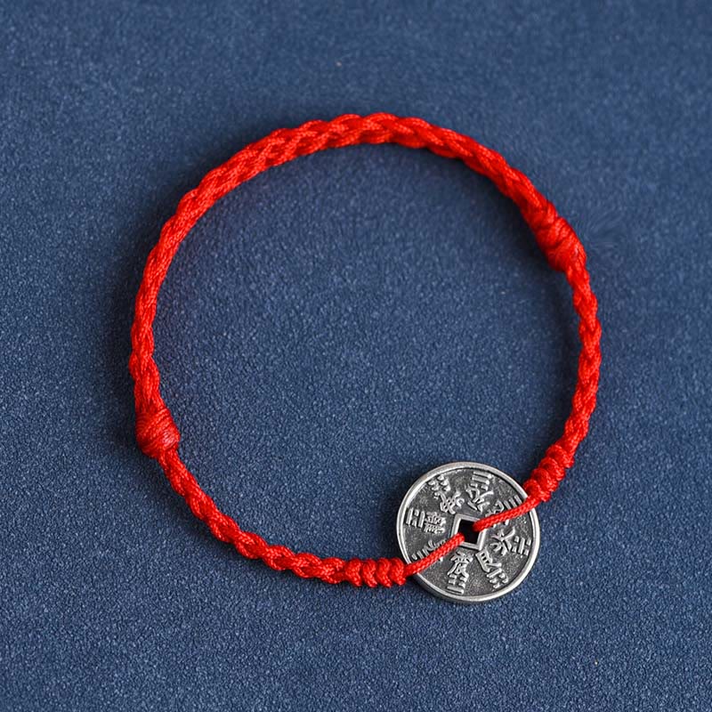 Buddha Stones925スターリングシルバー コインプロテクション 編み込みブレスレット アンクレット